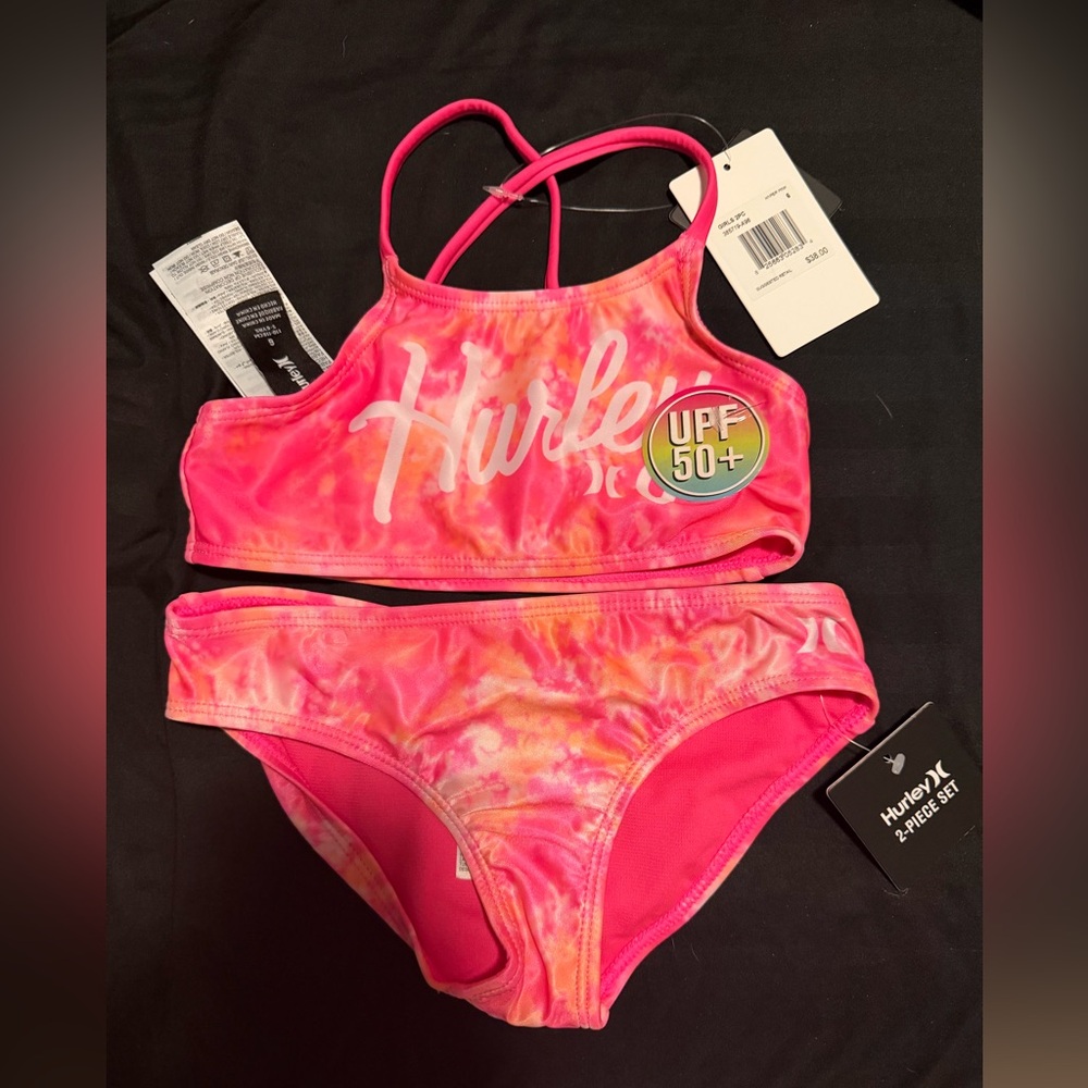 Hurley Girls Neon Pink & Orange Tie-Dye Bikini Set